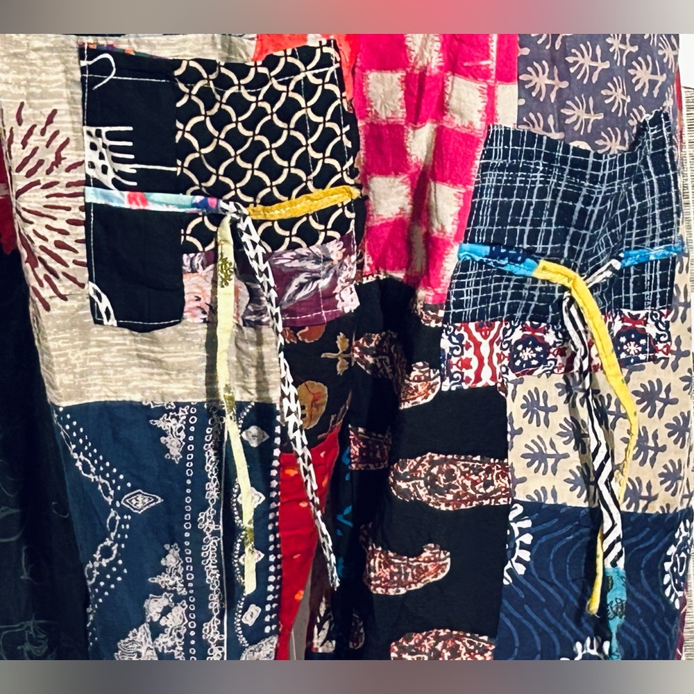 100% Cotton JACKPOT Colorful Patchwork Harem Pants Boho Bohemian Yoga Medium - Picture 8 of 15